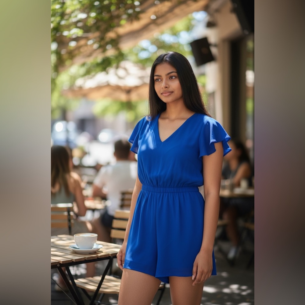 Charlotte Russe Royal Blue Flutter Sleeve Jumpsuit